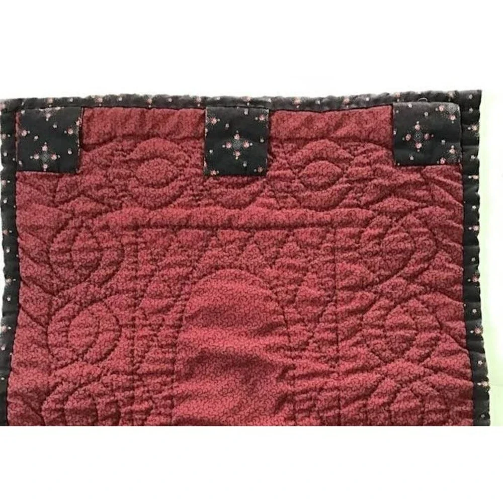 Wall Hanging Quilt Roses Cross Stitch Burgundy Handmade Vintage Handquilted
